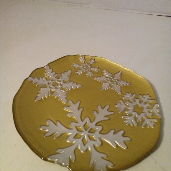 Vietri Salad Plate Snowflake 8.25" Gold with Silver Made In Turkey Christmas - Picture 2 of 13